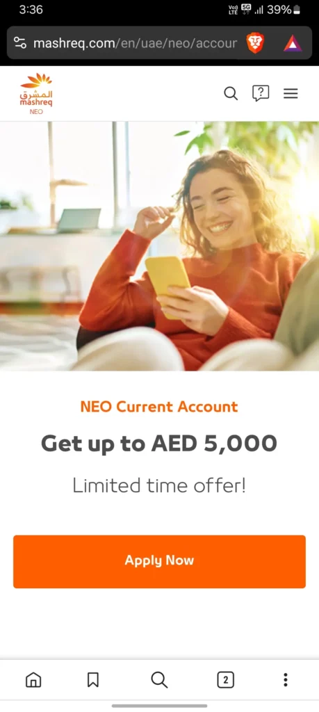 Step-by-step process to open Mashreq NEO Current Account