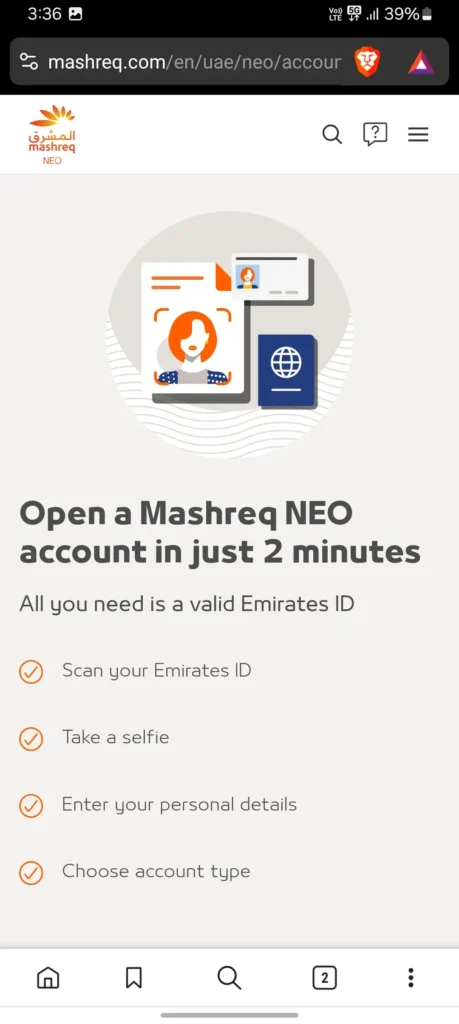 Step-by-step process to open Mashreq NEO Current Account