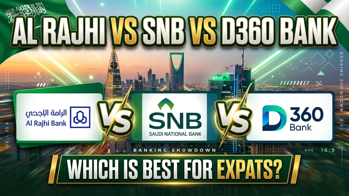 Saudi Arabia Al Rajhi vs SNB vs D360 Bank Full Comparison — Expat Ke Liye Konsa Best Hai? 2 Al Rajhi vs SNB vs D360 Bank — Full Comparison Which One is Best for Expats in Saudi Arabia 3