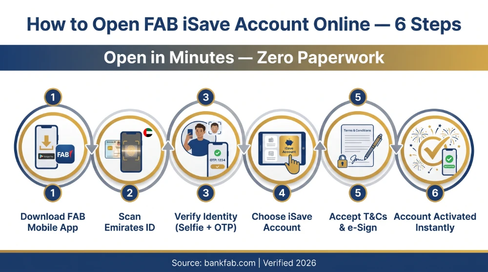How to open FAB iSave Account online step-by-step process via FAB Mobile app