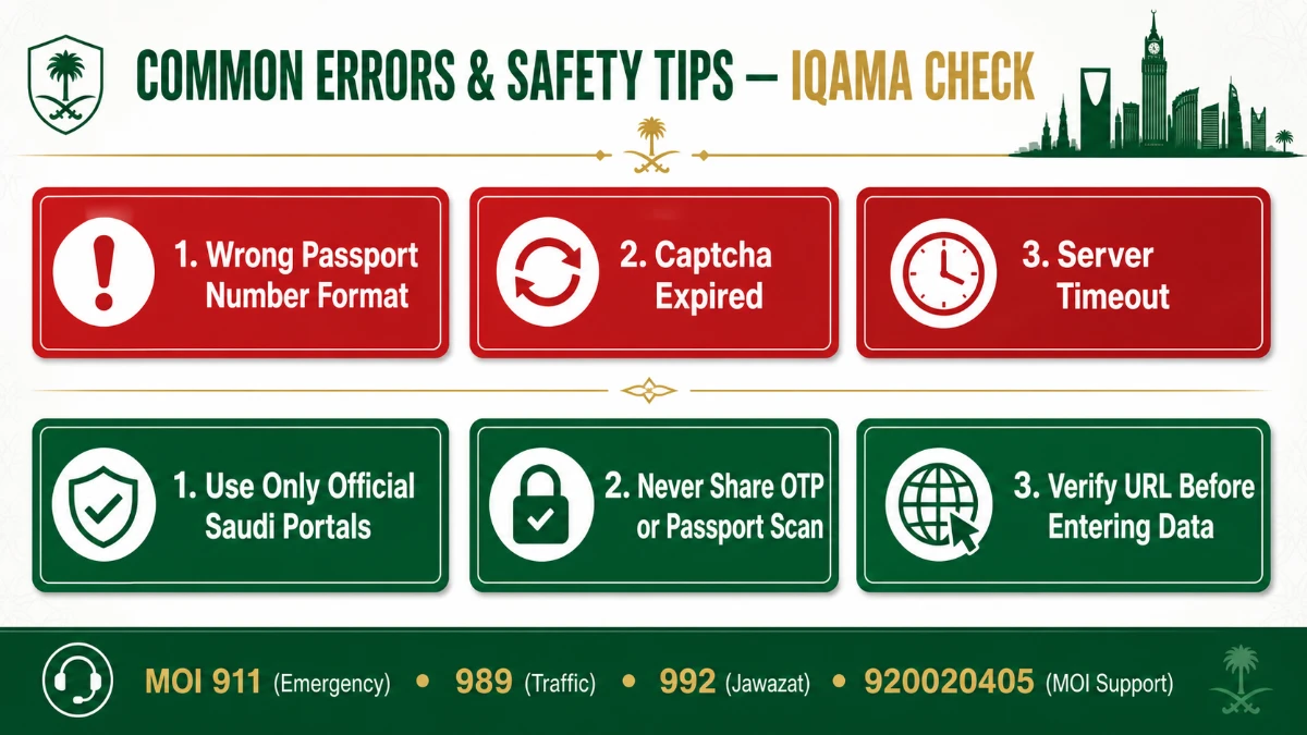 Common errors and safety tips when checking Iqama status online