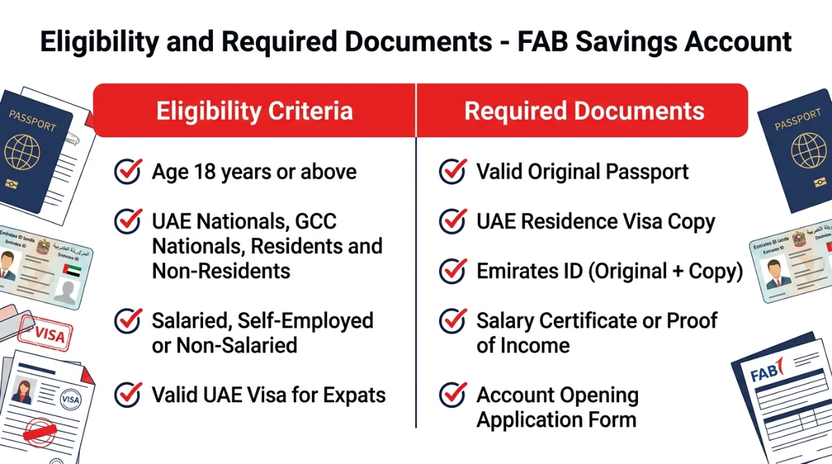 FAB Etihad Guest Account eligibility and required documents infographic for UAE residents &mdash; UAE Bank Account
