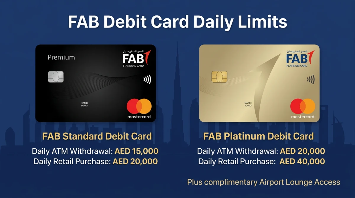 FAB Standard vs Platinum Debit Card daily withdrawal and purchase limits