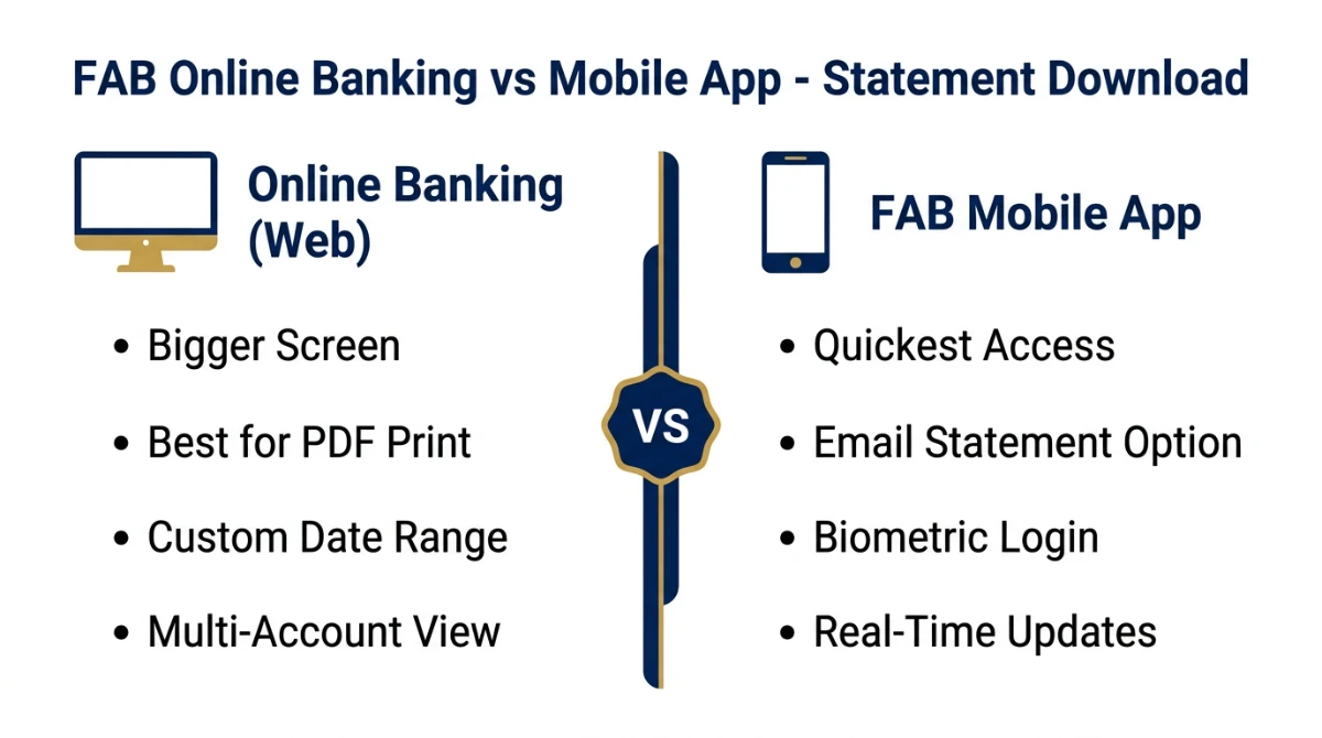 FAB Online Banking vs FAB Mobile App comparison for statement download UAE