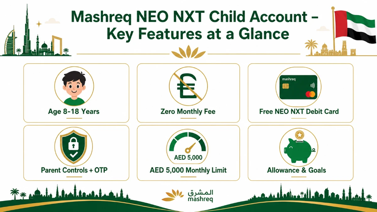 Mashreq NEO NXT Child Account Key Features Balance Check