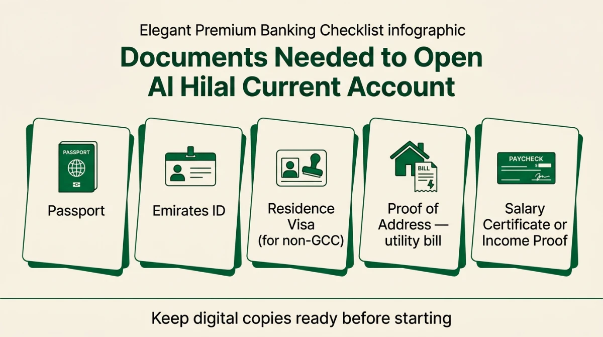 Documents needed to open Al Hilal current account in UAE