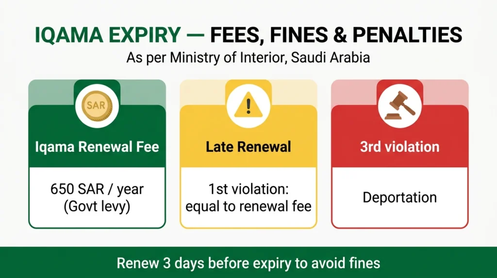 Iqama renewal fees, fines and penalties in Saudi Arabia 2026