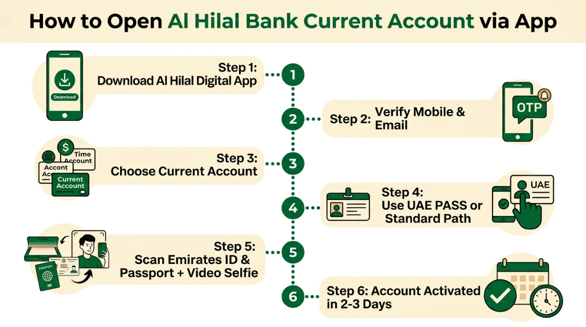 Step-by-step process to open Al Hilal Bank current account via the digital app