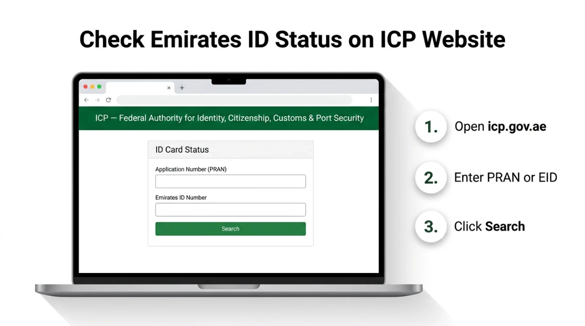 ICP website ID Card Status form with PRAN and Emirates ID input fields