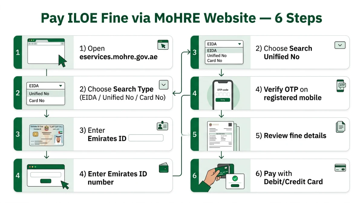 Step-by-step guide to pay ILOE fine via MoHRE website in 6 steps