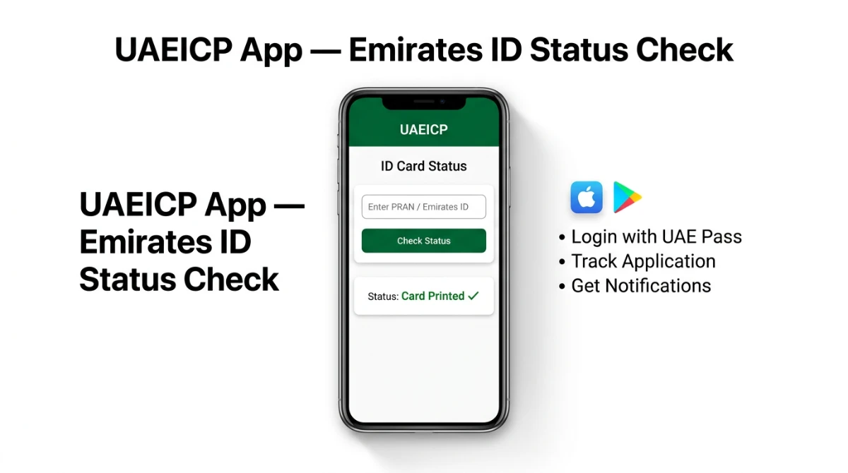 UAEICP mobile app screen showing Emirates ID card printed status
